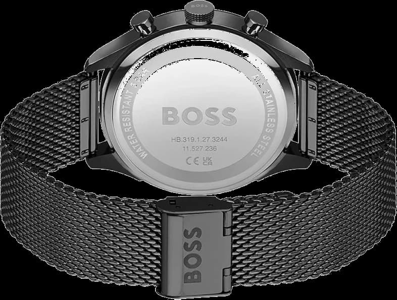Bracelet Hugo Boss 1514065 en acier maille milanaise argenté, fermoir déployant ajustable, finition satinée