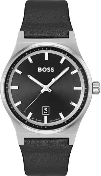 Montre Hugo Boss 1514075 avec cadran noir soleillé et index appliqués, style élégant et moderne