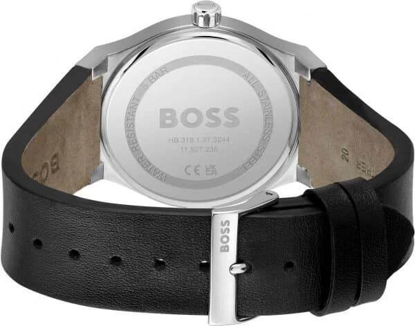 Bracelet Hugo Boss 1514075 en cuir noir texturé avec surpiqûres ton sur ton et boucle ardillon
