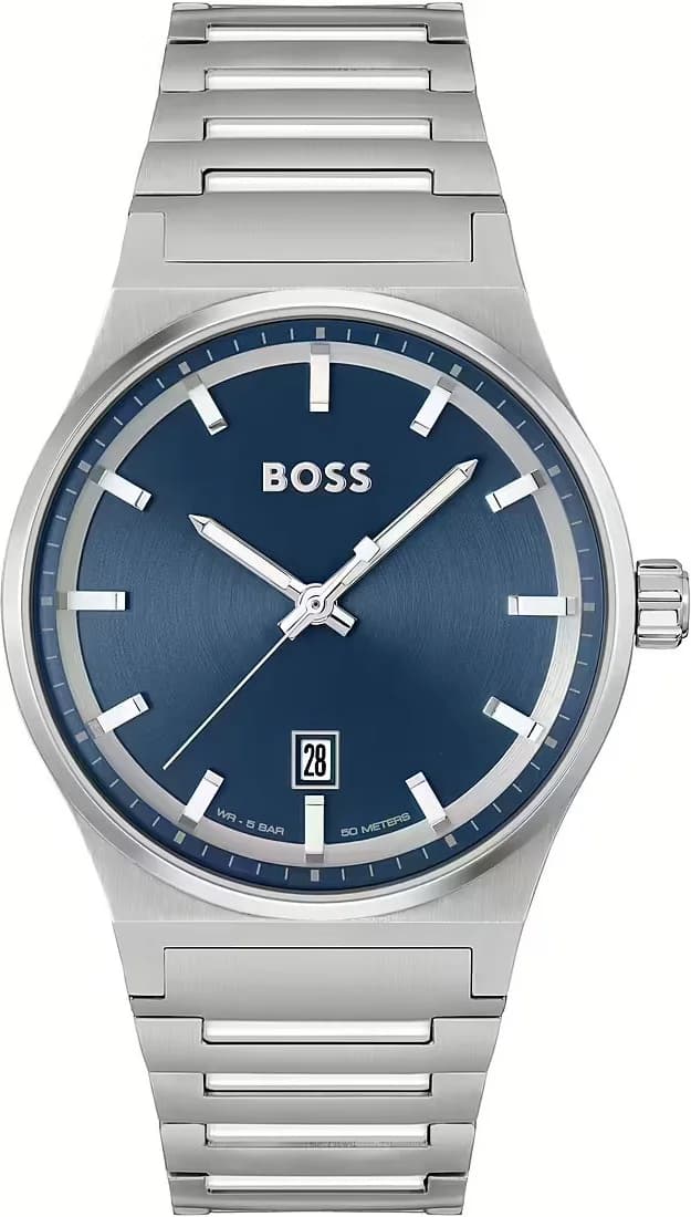 Montre Hugo Boss 1514076 au cadran bleu soleillé et acier brossé, style Condor élégant et contemporain
