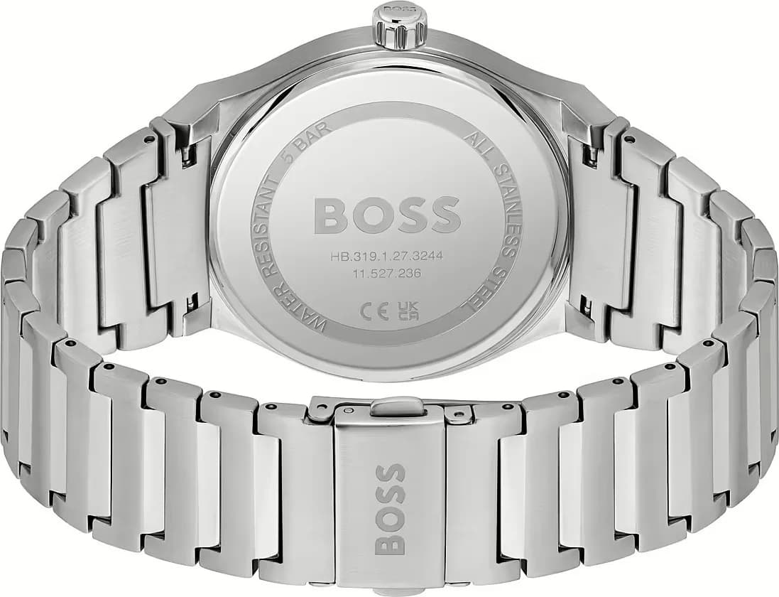 Bracelet Hugo Boss 1514076 en acier inoxydable brossé à maillons larges, fermoir déployant double sécurité robuste
