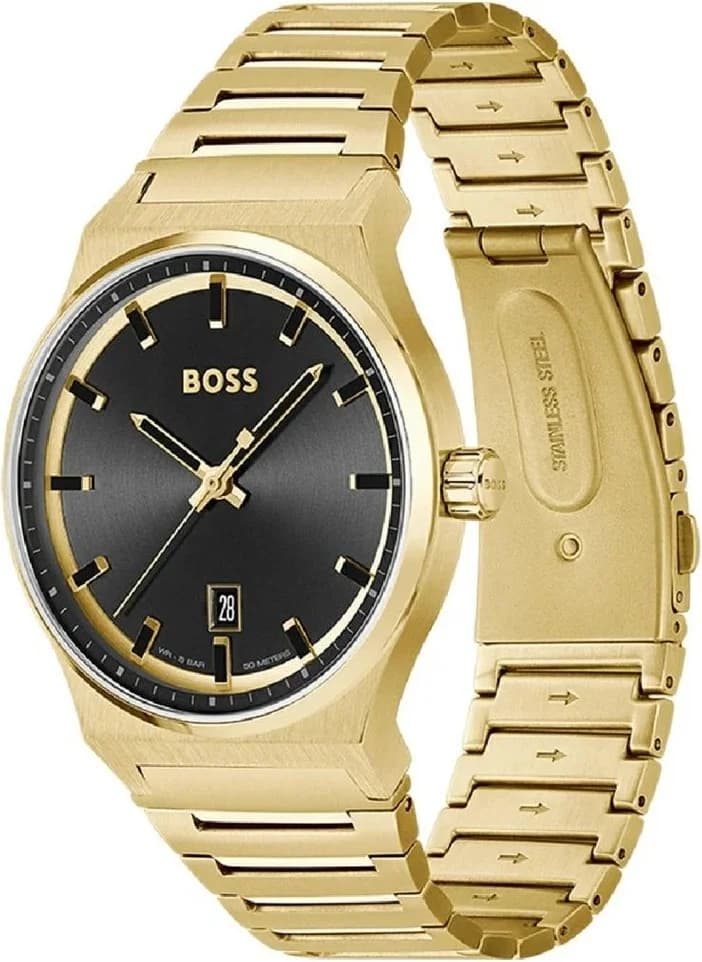 Cadran Hugo Boss 1514077 avec index bâtons dorés, aiguilles luminescentes et date à 3h