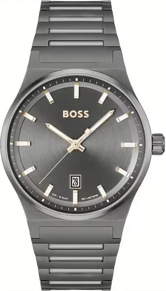 Montre Hugo Boss 1514078 avec cadran gris fumé et acier noir, style moderne et épuré