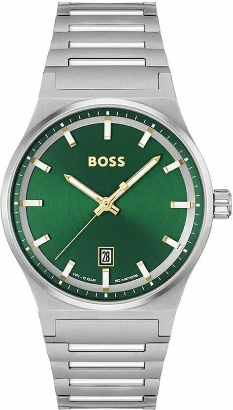 Montre Hugo Boss 1514079 avec cadran vert soleillé et acier brossé élégant