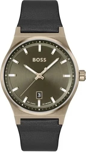 Montre Hugo Boss 1514080 avec cadran noir soleillé, aiguilles et index plaqué or rose, style élégant et moderne