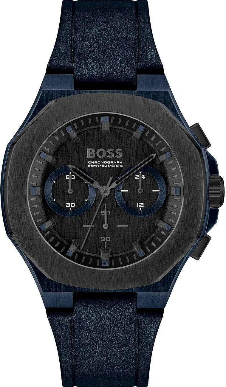 Montre Hugo Boss 1514086 au cadran bleu soleil avec index appliqués et chronographe, style sport-élégant