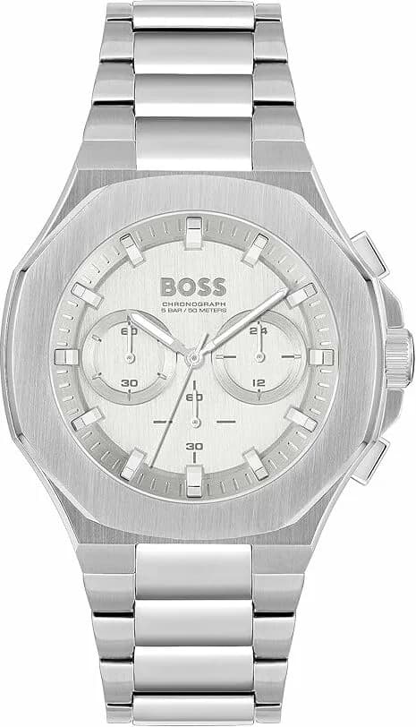 Montre Hugo Boss 1514087 cadran blanc lumineux, aiguilles argentées, style élégant et sportif