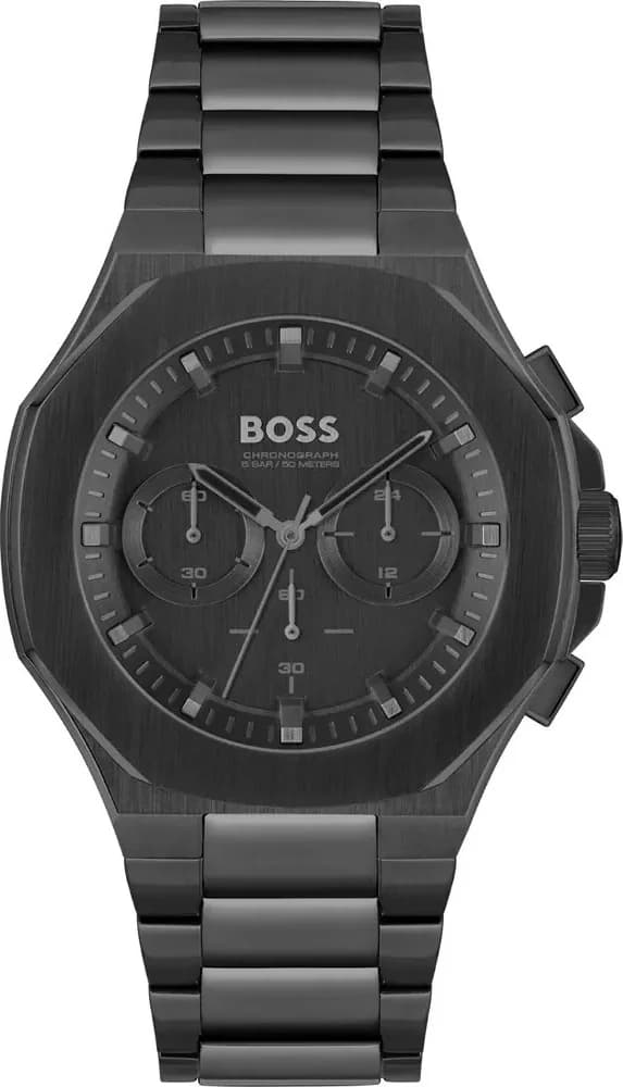Montre Hugo Boss 1514088 cadran noir contrasté sur fond argenté, style classique et élégant