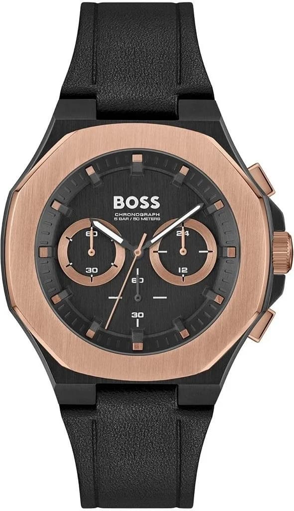 Montre Hugo Boss 1514089 noir profond avec accents or rose, style chic et sportif