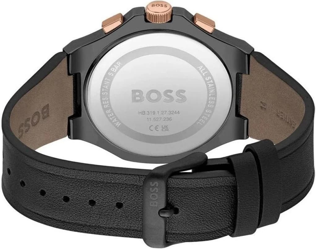Bracelet Hugo Boss 1514089 en cuir noir avec surpiqûres ton sur ton et boucle déployante acier