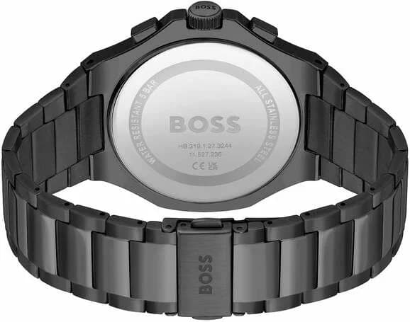 Bracelet Hugo Boss 1514090 en acier inoxydable noir brossé, maillons satinés, fermoir déployant triple avec poussoirs