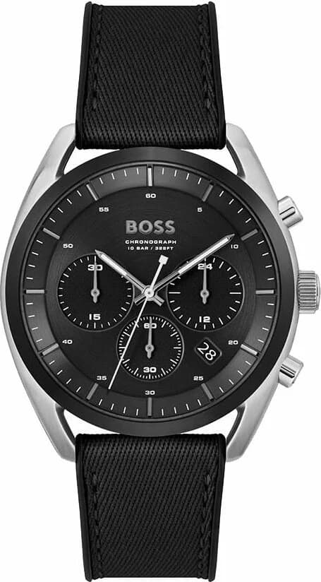 Montre Hugo Boss 1514091 en acier noir avec cadran noir texturé et index argentés, style sport chic