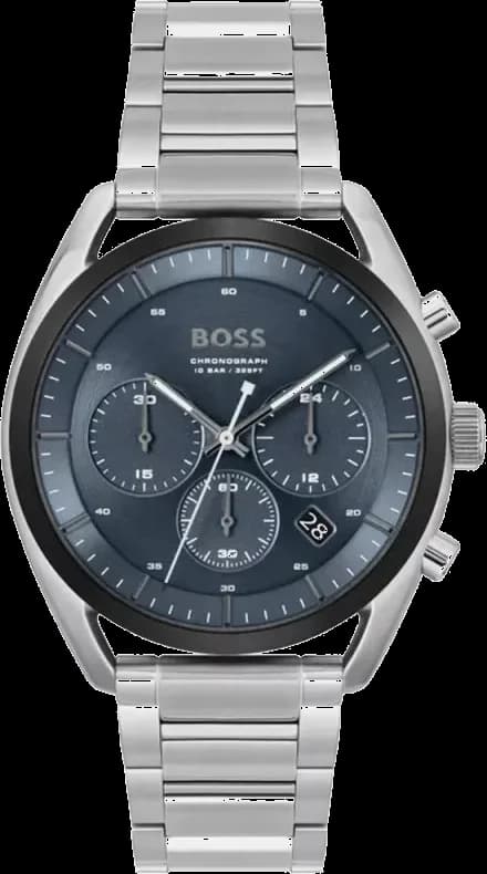 Montre Hugo Boss 1514093 au cadran bleu soleil avec index appliqués et aiguilles bâtons, style sport chic