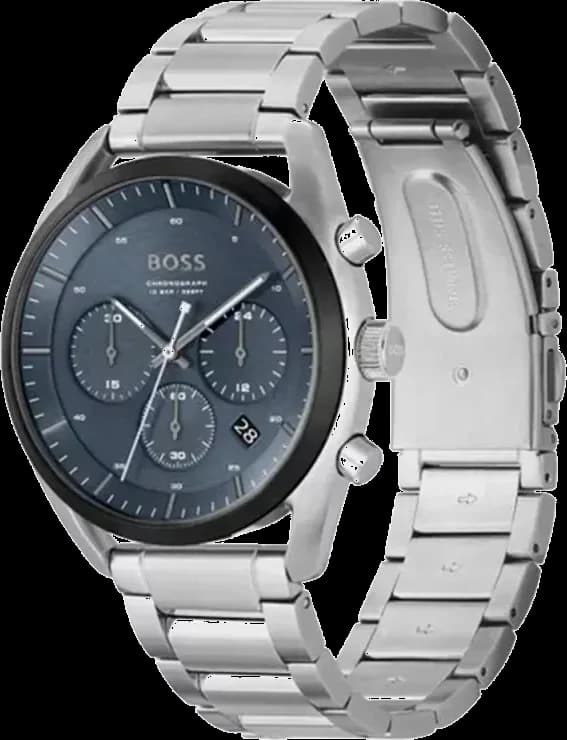 Cadran Hugo Boss 1514093 bleu soleil avec index bâton argentés, aiguilles luminescentes et date à 3h