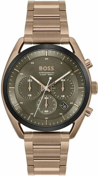 Montre Hugo Boss 1514094 avec cadran vert kaki et boîtier acier beige, style moderne et épuré