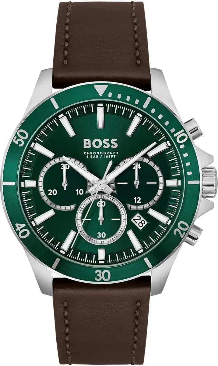 Montre Hugo Boss 1514098 au cadran vert soleillé et aiguilles argentées, style contemporain