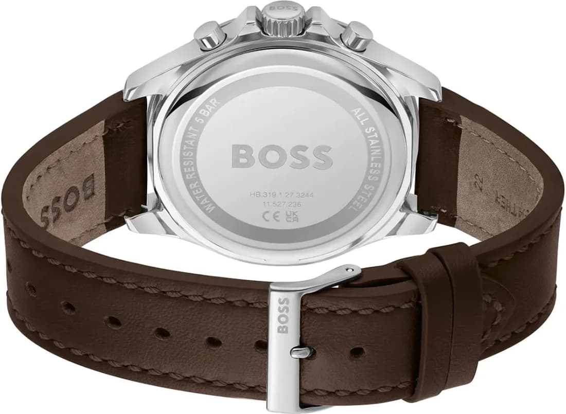 Boîtier Hugo Boss 1514098 en acier inoxydable brossé, lunette lisse et verre minéral bombé