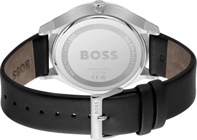 Bracelet Hugo Boss 1514102 en cuir noir avec coutures contrastées et boucle ardillon en acier