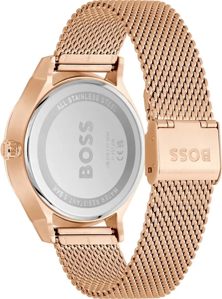 Bracelet Hugo Boss 1514104 acier et cuir noir avec coutures contrastées, fermoir déployant double sécurité