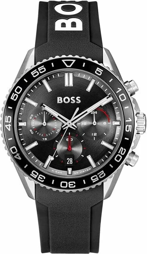 Montre Hugo Boss 1514141 avec cadran noir multifonctions et index argentés sur fond noir