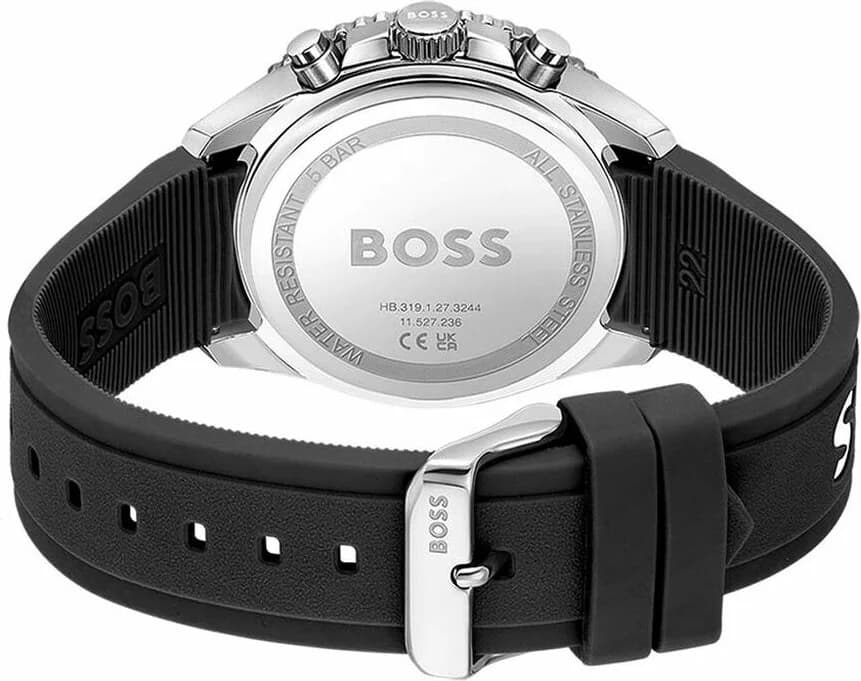 Bracelet Hugo Boss 1514141 en silicone noir souple avec motif textile et boucle ardillon en acier