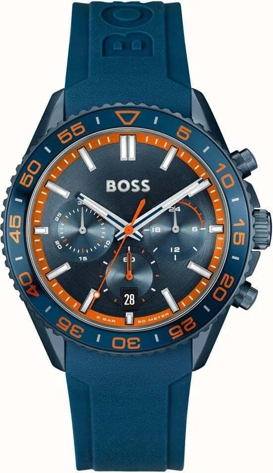 Montre Hugo Boss 1514142 au cadran bleu multifonctions et bracelet silicone assorti