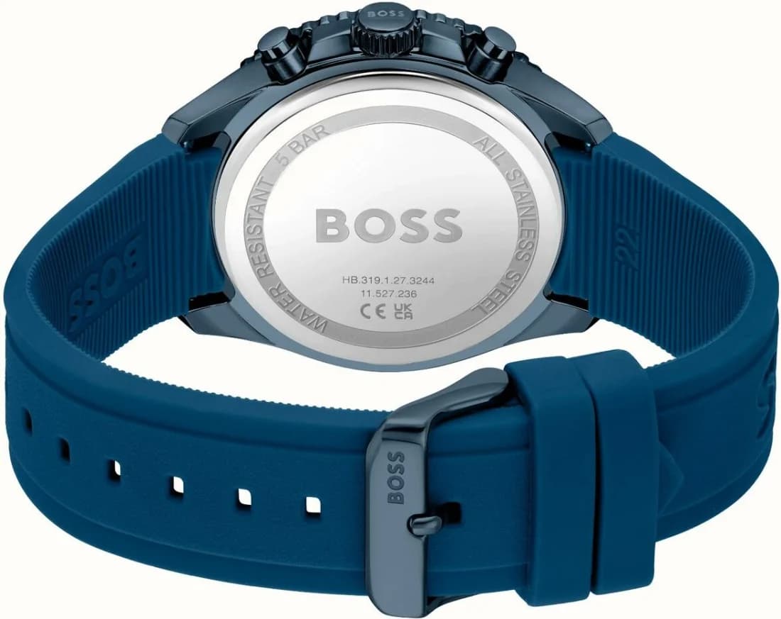Bracelet Hugo Boss 1514142 en silicone bleu texturé, fermoir boucle ardillon en acier