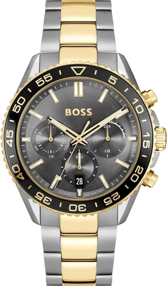 Montre Hugo Boss 1514144 avec cadran gris soleillé et acier bicolore argenté doré