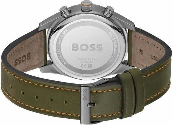 Bracelet Hugo Boss 1514148 en cuir kaki cousu contrasté avec boucle ardillon en acier brossé