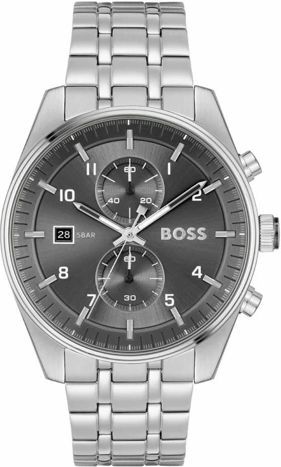 Montre Hugo Boss 1514151 au cadran noir profond et boîtier acier argenté pour un style moderne et sophistiqué