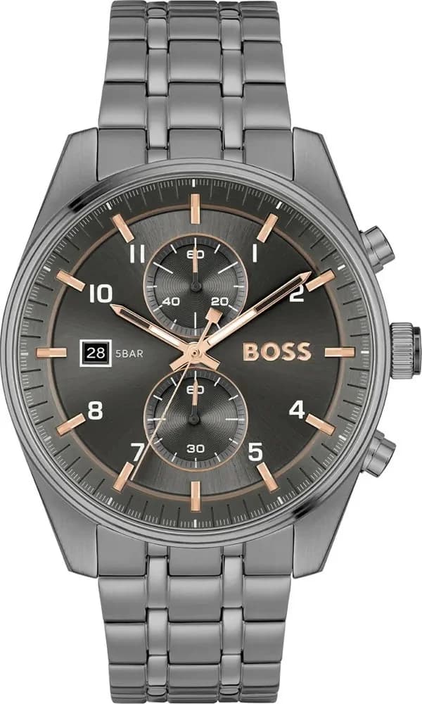 Montre Hugo Boss 1514153 acier gris mat et cadran noir avec index appliques et aiguilles luminescentes