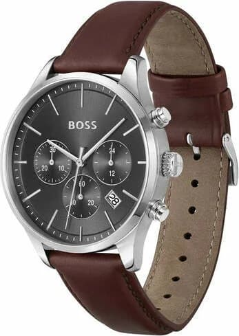 Cadran Hugo Boss 1514155 gris anthracite avec index appliqués, aiguilles dauphine et date à 3h