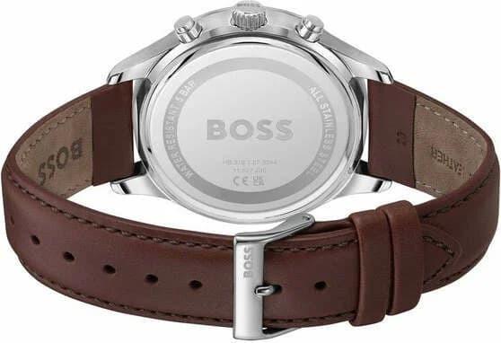 Bracelet Hugo Boss 1514155 en cuir marron avec coutures ton sur ton et boucle ardillon en acier