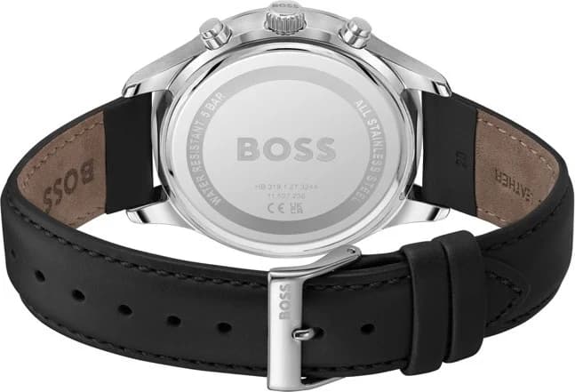 Bracelet Hugo Boss 1514156 en cuir noir avec coutures contrastantes, boucle ardillon en acier inoxydable