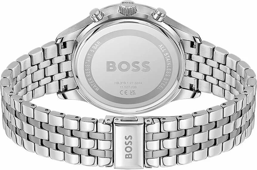 Bracelet Hugo Boss 1514157 en acier inoxydable argenté avec fermoir déployant, maillons polis et satinés