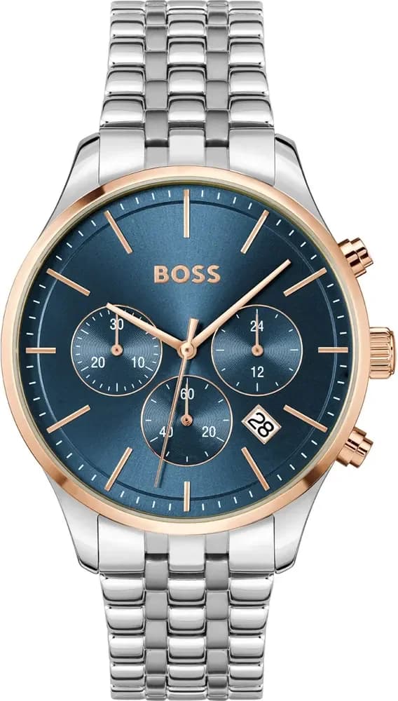 Montre Hugo Boss 1514158 acier argenté, cadran bleu soleil, style élégant et moderne