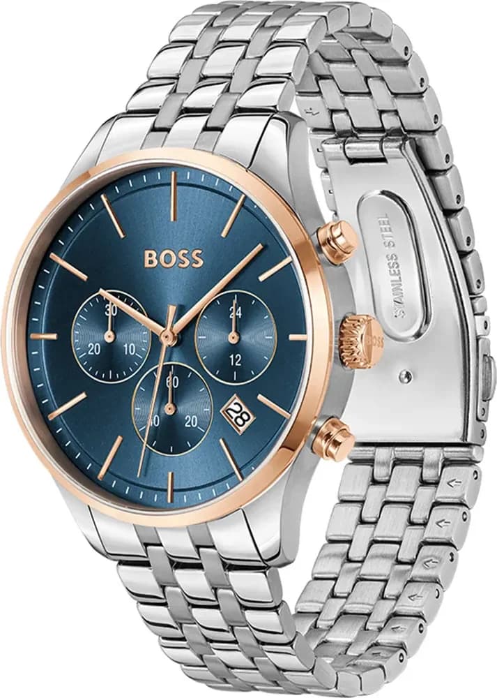 Cadran Hugo Boss 1514158 avec index bâtons argentés, aiguilles luminescentes, date à 3h