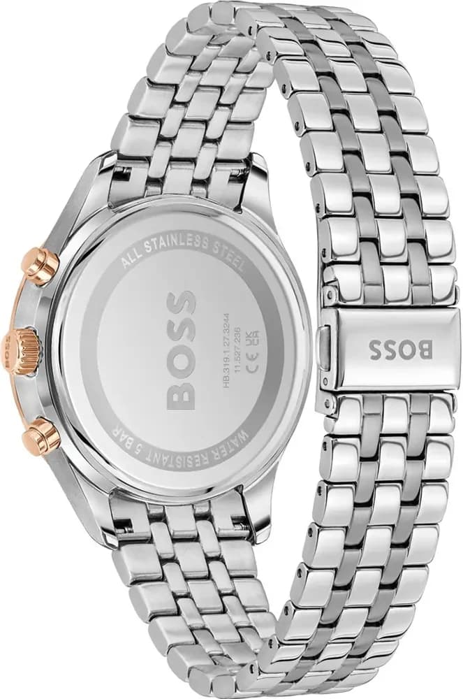 Bracelet Hugo Boss 1514158 en acier inoxydable argenté, maillons polis et satinés, fermoir déployant