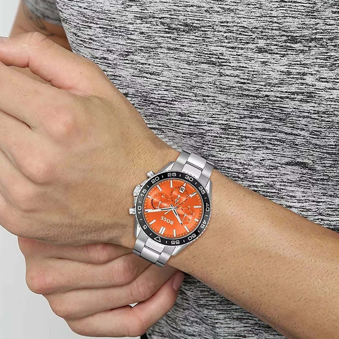 Montre Hugo Boss Runner 1514162 Acier Argenté Cadran Orange vue 5