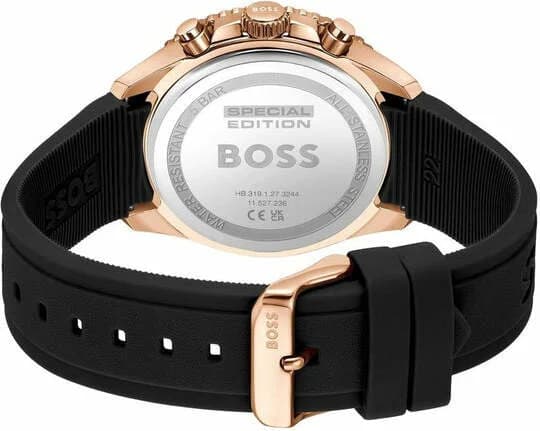 Bracelet Hugo Boss 1514168 en silicone noir texturé, fermoir boucle ardillon, confort optimal