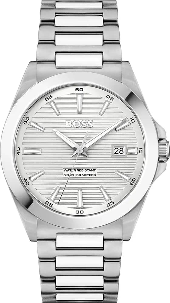 Montre Homme Hugo Boss 1514176 en acier argenté et cadran blanc