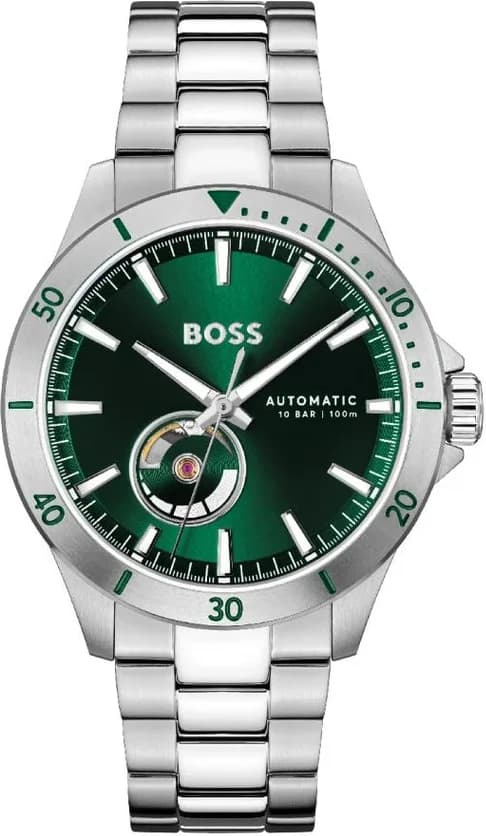 Montre Hugo Boss 1514200 avec cadran vert et acier argenté, style élégant et moderne