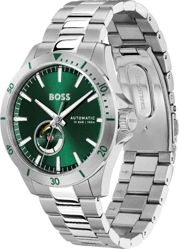 Cadran Hugo Boss 1514200 vert avec index appliqués, aiguilles luminescentes et date à 3h