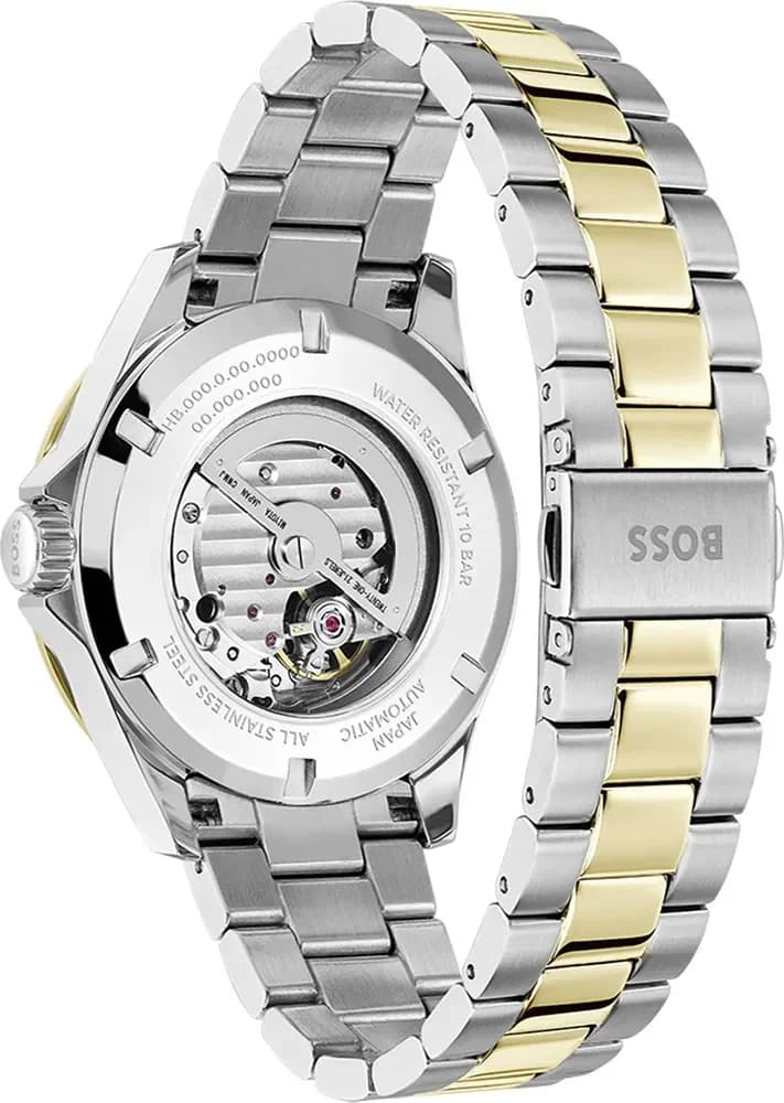 Bracelet Hugo Boss 1514201 bicolore acier et or, maillons polis et satinés, boucle déployante, confortable et raffiné