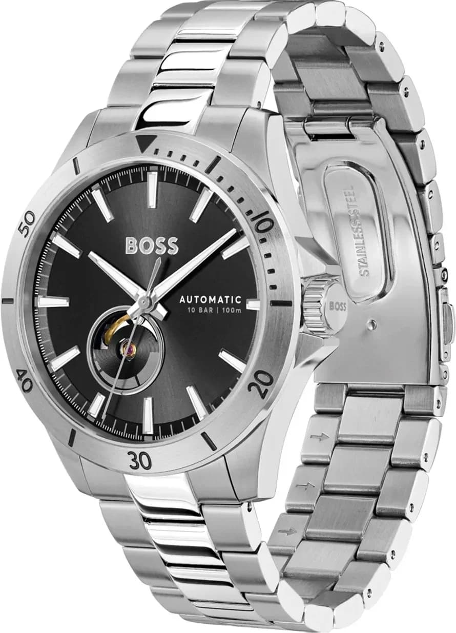 Cadran Hugo Boss 1514202 aux index appliqués argentés, aiguilles dauphine, guichet date à 3h