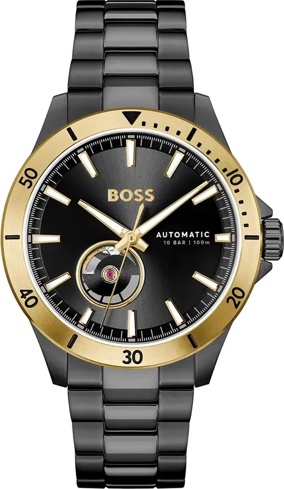 Montre Hugo Boss 1514203 avec cadran noir et index appliqués, style élégant et moderne