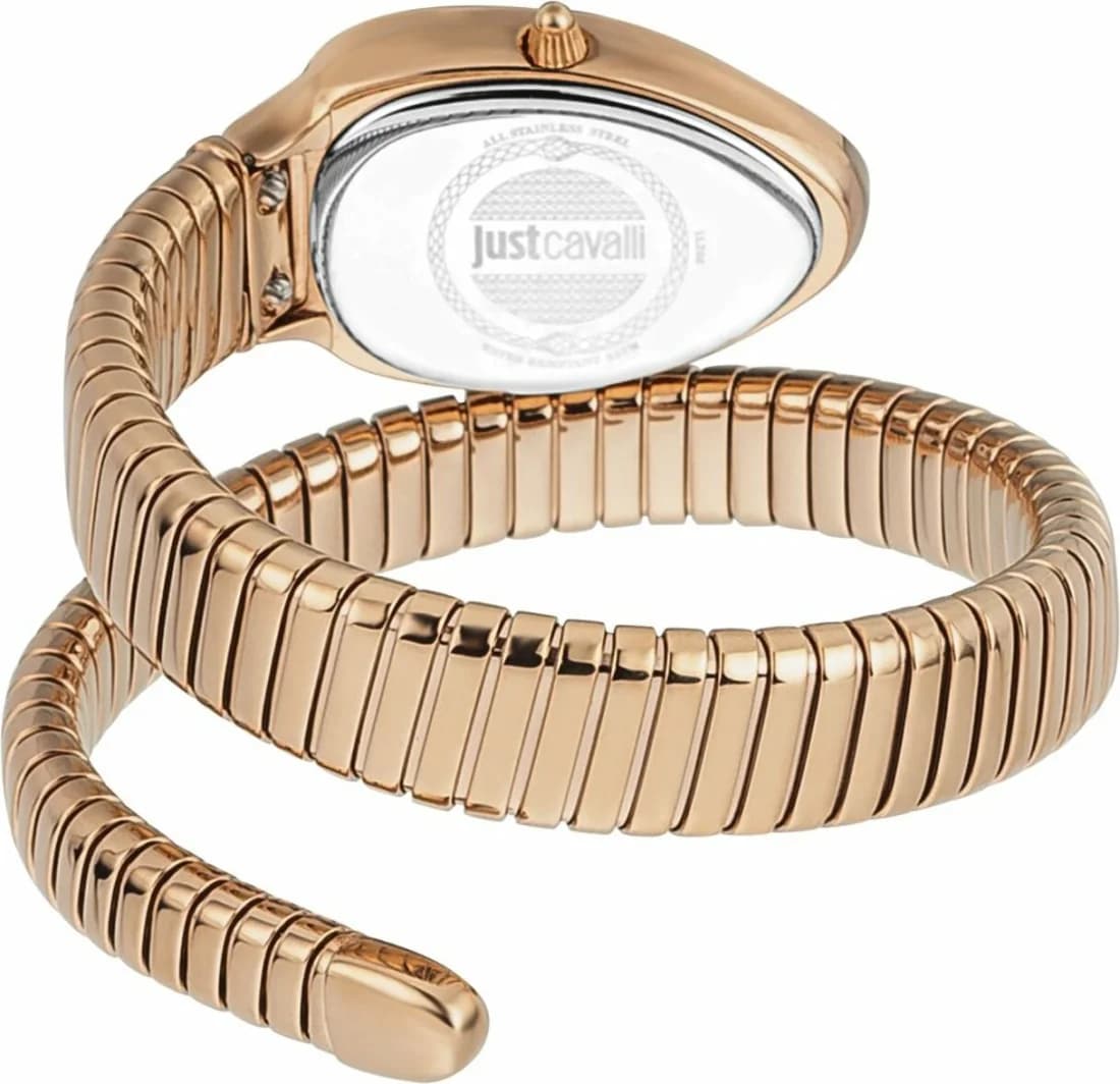 Cadran Just Cavalli JC1L208M0055 vert avec index appliqués or rose et aiguilles fines, motif serpent central