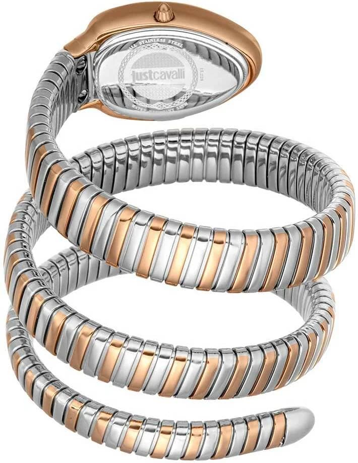 Cadran Just Cavalli JC1L228M0085 blanc avec index dorés et aiguilles bicolores, date à 3h, design raffiné