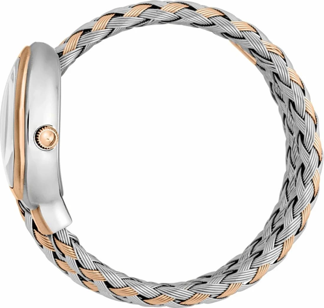 Bracelet Just Cavalli JC1L264M0075 en acier bicolore avec maillons alternés or et argent, fermoir déployant sécurisé