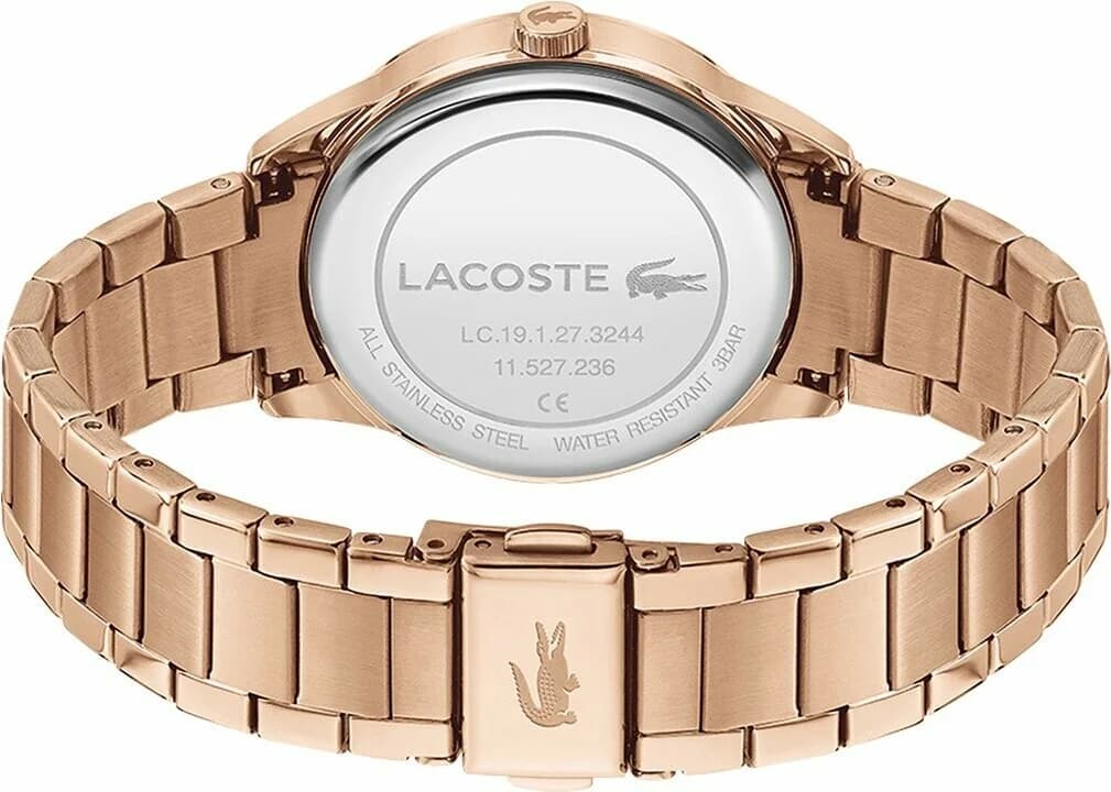 Bracelet Lacoste 2001172 en acier inoxydable or rose, maillons lisses et boucle déployante sécurisée